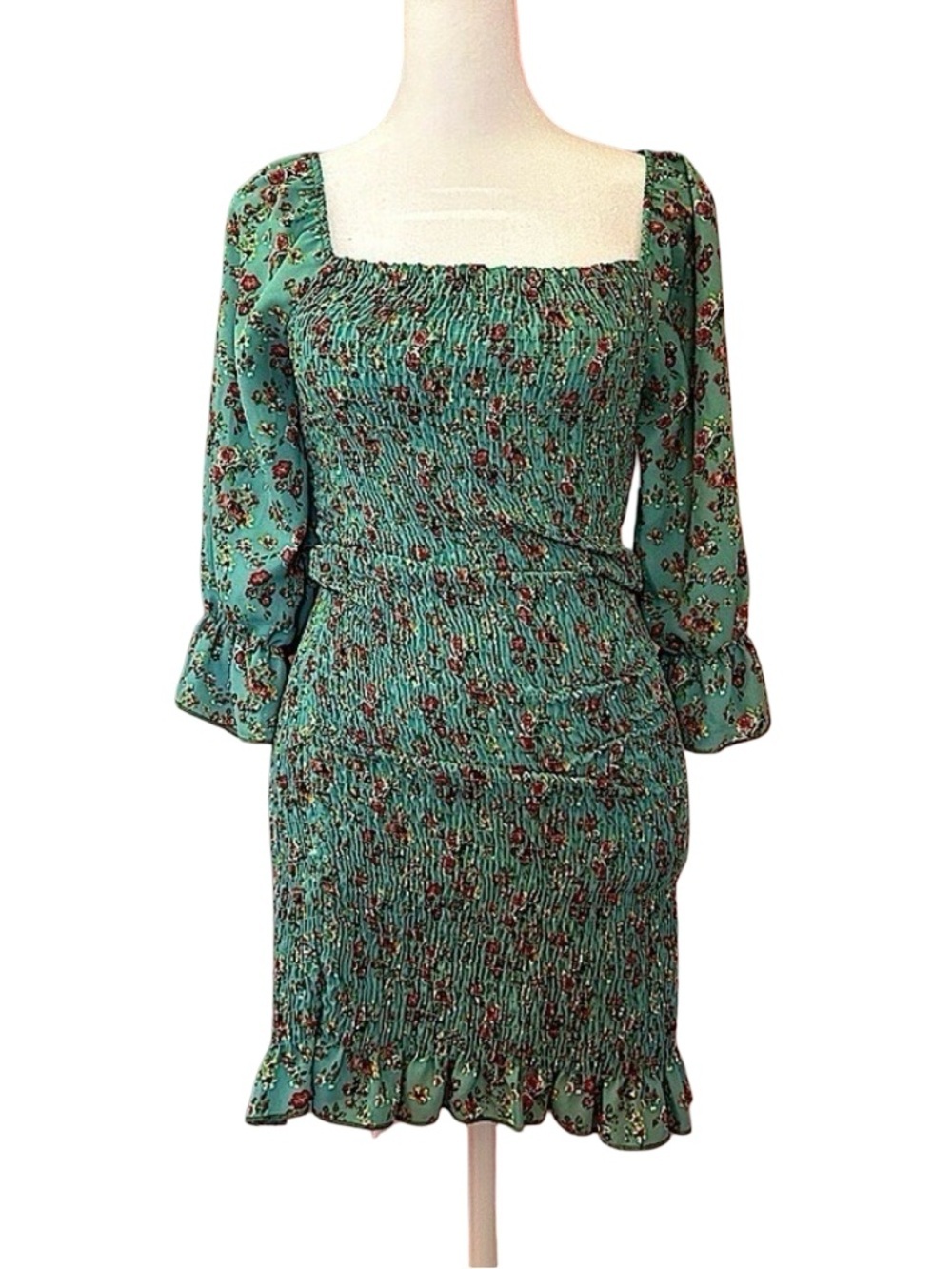 Ditsy floral Smocked puff sleeve  floral grunge cottagecore mini dress NWT M